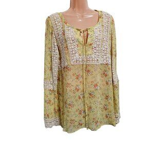 Sundance Boho Embellished Top Blouse Women Size M Floral Silk